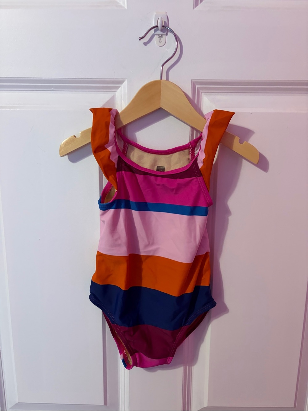 Tea Collection Bright Pink and Magenta Girls' Striped One Piece Swimsuit - 3T